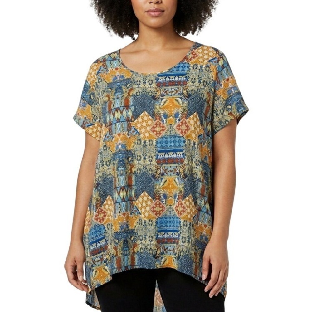 Jones & Co Jones New York Plus Size 3X Patchwork Print Tunic‎ Top Casual Modern